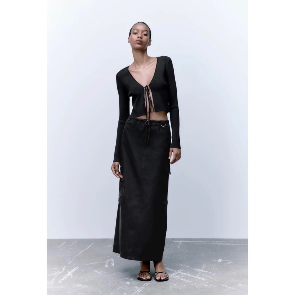 Zara Black Maxi Cargo Skirt Size x-small